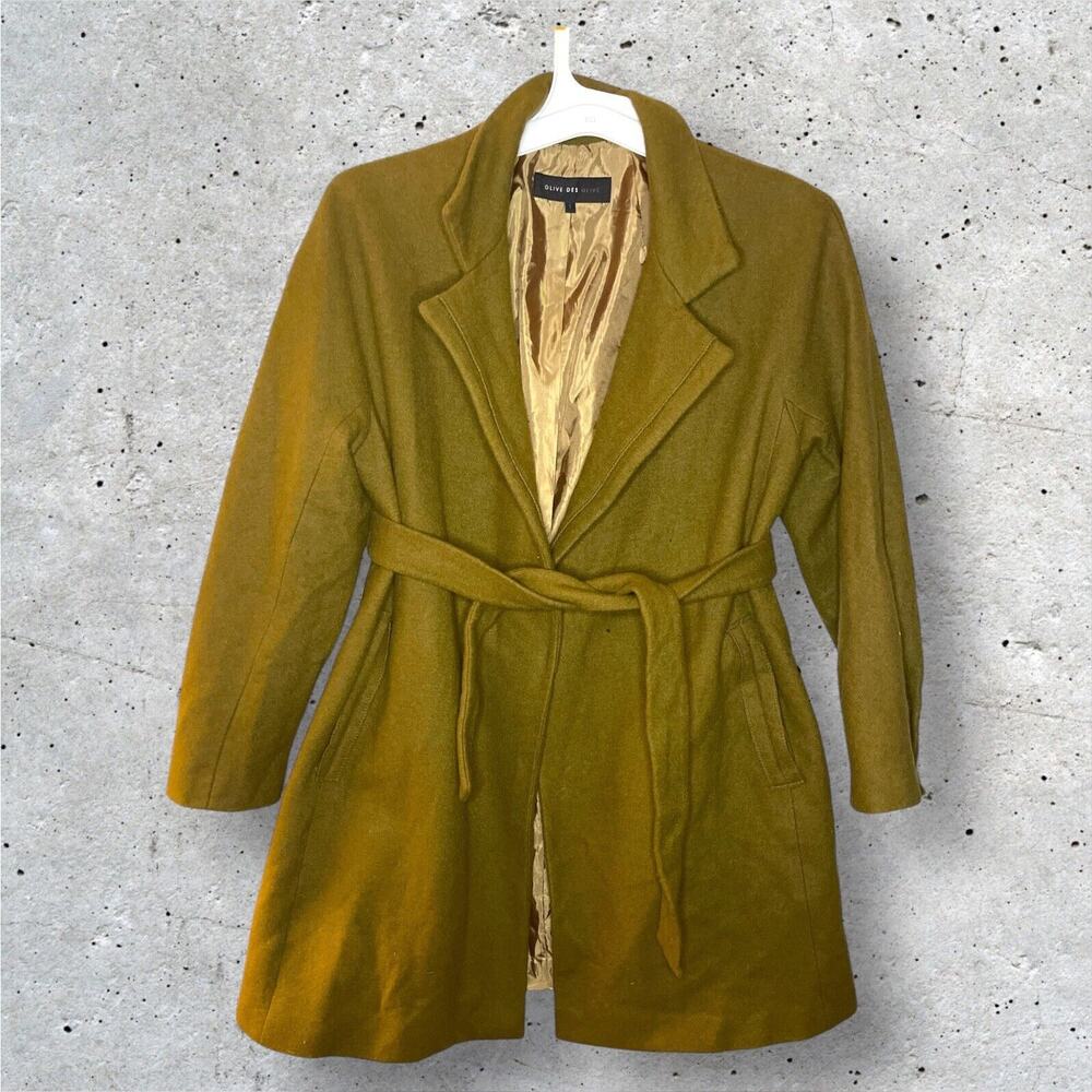 Olive Des Olive Wool Blend Coat Jacket Green Size 1 Waist Tye Korean